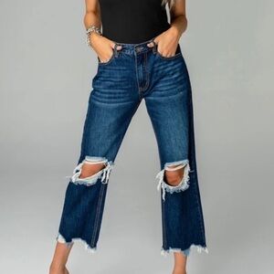 Buddy Love Blue Rocco High Rise Jeans Distressed Raw Hem Denim